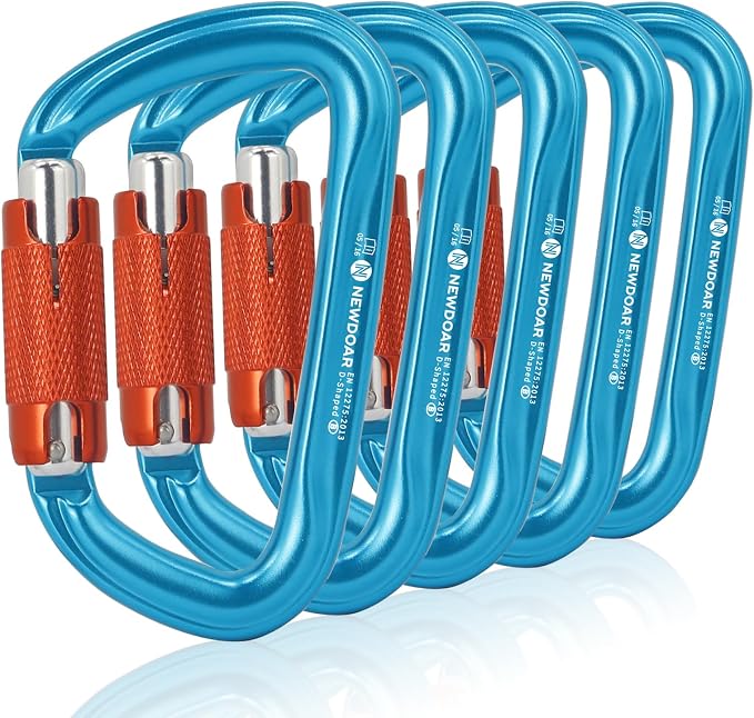 NewDoar 28KN UIAA & CE Certified Auto Climbing Carabiner Professional Heavy Duty Caribeaner for Rappelling D-Shaped