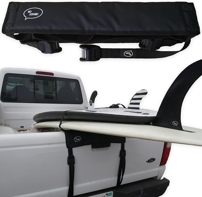 Surfboard Truck Rack - Durable Pad Fits All Tailgates - ‘No Scratch’ Silicone Buckle Covers Prevent Damage - Easy to Use
