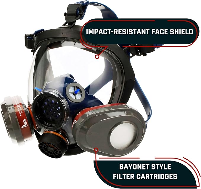 Parcil Distribution Full Face Respirator Mask with Filters – Durable Full Face Respirator Mask, Bayonet Filter Compatible