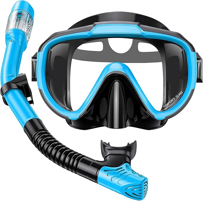 Seovediary Snorkel Set Adults Snorkeling Gear Anti-Fog Panoramic View Swim Mask Dry Top Snorkel Kit with Carry Bag for Snorkeling Scuba Diving Swimming Travel
