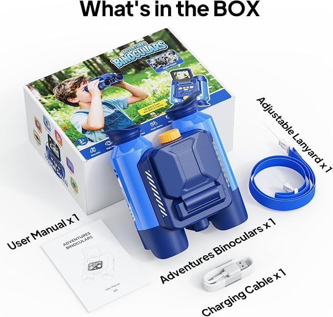 Binoculars for Kids with Night Vision Camera, 10x Optical Magnification Digital Kids Binocular with 2.4" HD Screen & 20 Games, STEM Outdoor Exploration Toys Gifts for Boys Girls Age 4-8-12+(Blue)