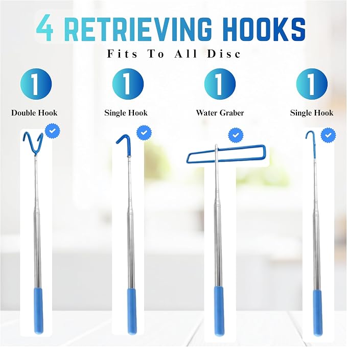 ZORAT 4-in-1 Disc Golf Retriever Pole, 16ft Telescopic Retriever Pole with 4 Hooks, Durable Rubber Handle & Carry Bag Disc Golf Retriever Disc Retriever to Retrieve Discs from Water, Trees & Bushes