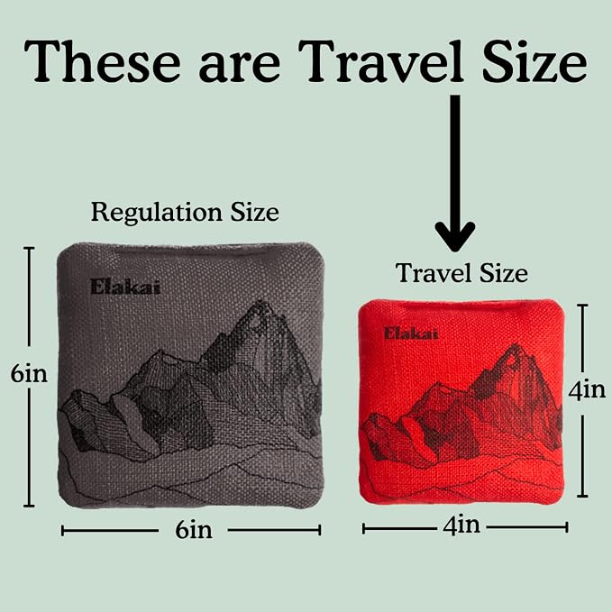 Elakai Cornhole Bags All Weather Dual Sided Slick and Stick Travel Size and Weight Set of 4 Travel Size 4 in x 4 in