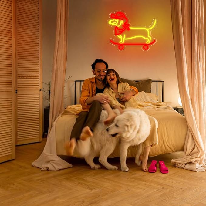 Skateboard Dachshund Neon Sign for Wall Decor Dog Neon Light for Man Cave | Dimmable Neon,Birthday Cartoon Gifts,5V USB Powered,Skateboard Club,Bar,Shop Decor, Teen Boys Bedroom Wall Art,13.8*11.4in