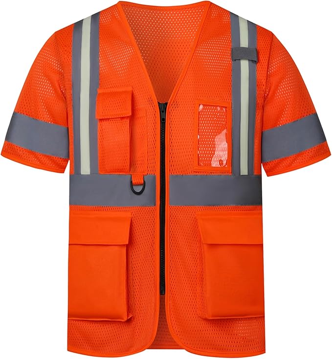 A-SAFETY Big and tall High vis Reflective Mesh safety Vest ANSI Class 3,with Pockets and Zipper