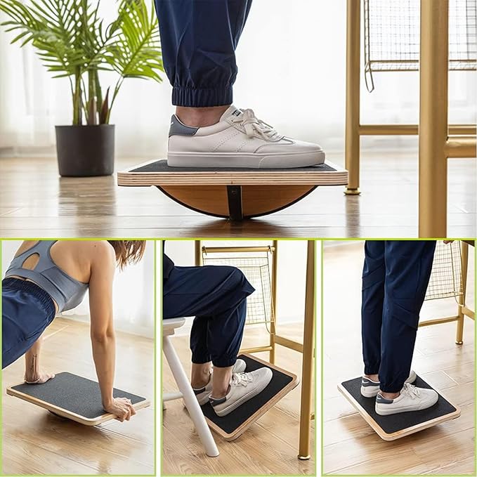 StrongTek Balance & Stability Kit – Wooden Rocker Balance Board + Extra Wide Foam Balance Pad for Physical Therapy, Fitness, and Core Training