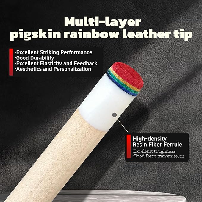 Tai ba cues 2-Piece Pool cue Stick with Case, Genuine Leather Grip, 13mm Tip, 58", 3/8 * 8 Pin Joint, Hardwood Canadian Maple Professional Billiard Cue Stick 19, 20, 21 Oz, Pink, Blue, Green, Orange