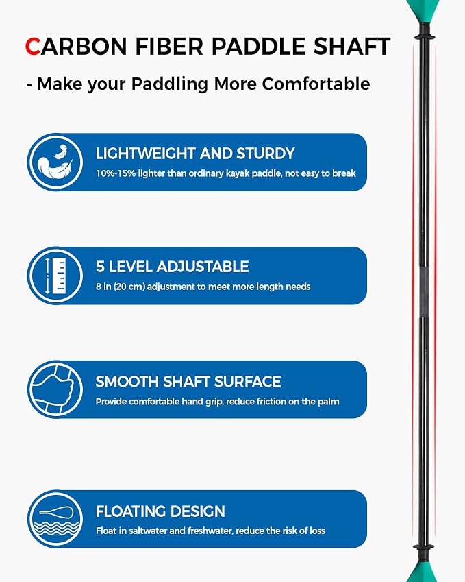 Kayak Paddle Carbon Fiber Shaft and Reinforced Nylon Blade, Adjustable Kayaking Oars, 3 Piece, 230-250 cm/90-98 Inches,210-230 cm/82-90 inches