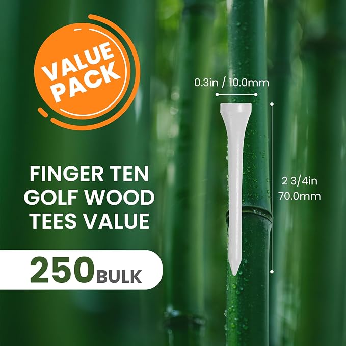 FINGER TEN Bamboo Golf Tees Wood 1 1/2 2 3/4 3 1/4 Inch Wooden Short Long Tee Color Bulk 250/500/1000/2000 Count for Men Women Kids in Red Pink USA Flag