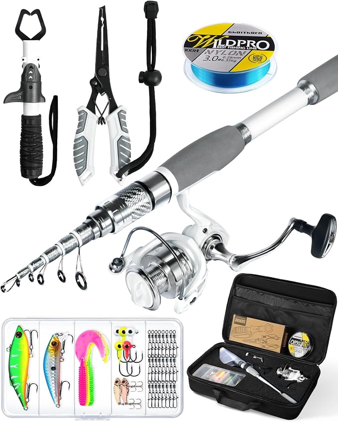 Ghosthorn Fishing Rod and Reel Combo Carbon Fiber Telescopic Fishing Pole Carrier Bag Portable Kit Saltwater Freshwater