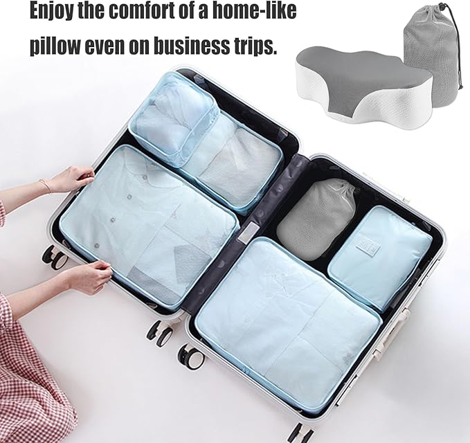 Bespilow Camping Travel Pillow for Sleeping - Memory Foam Cervical Neck Support Pillow for Neck Pain Relief, Inflatable Alternative, Compressible Cooling Orthopedic Pillow for Backpacking, Airplane