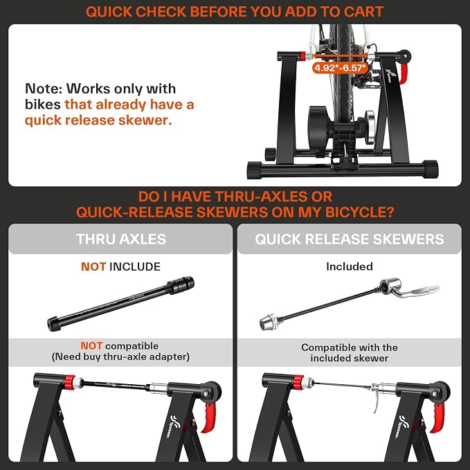 Sportneer Bike Trainer - Magnetic Stationary Bike Stand for 26-28" & 700C Wheels - Adjustable 6 Level Resistance Bike Trainer Stand for Indoor Riding with Quick Release Lever & Front Wheel Riser Block