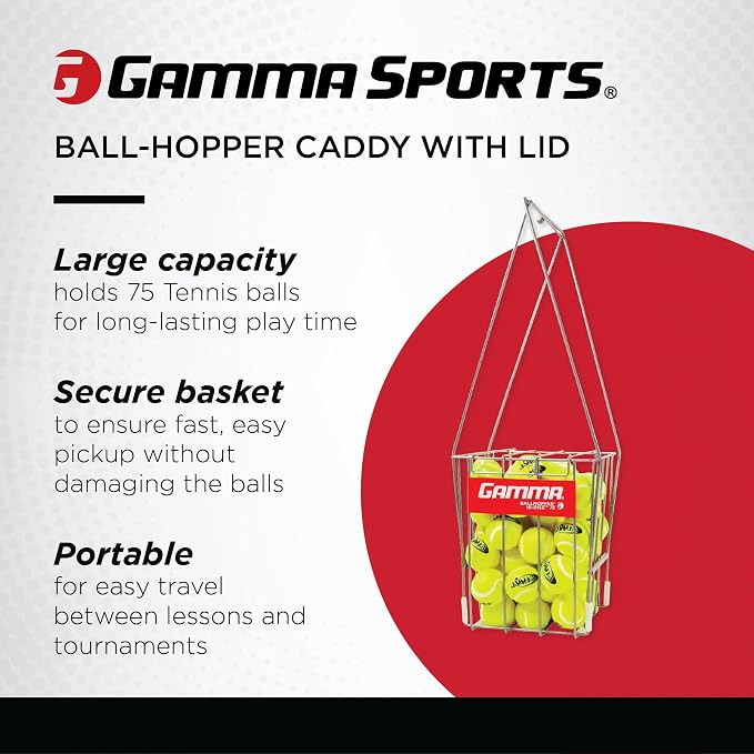 GAMMA Sports Tennis Ball Hopper Hi-Rise 75 with 20 Pack Pressureless Tennis Balls and Mesh Bag