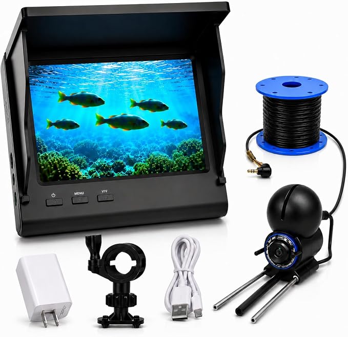 Underwater Fishing Camera with 1080P IPS Screen, Waterproof 220°Ultra-Wide Infrared Night Vision Lens, 98ft Cable for Ice, Lake, Boat, Kayak Fishing