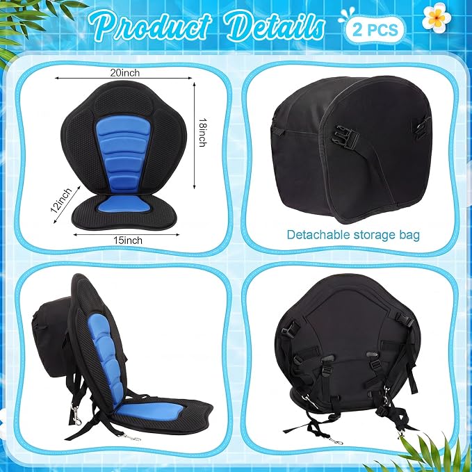 Vinsot Kayak Seat Cushion Universal Paddle Board Seat with Back Support Adjustable Non Slip Boat Chair Seats with 4 Straps and Storage Bag for Kayak Boat Sup Canoe