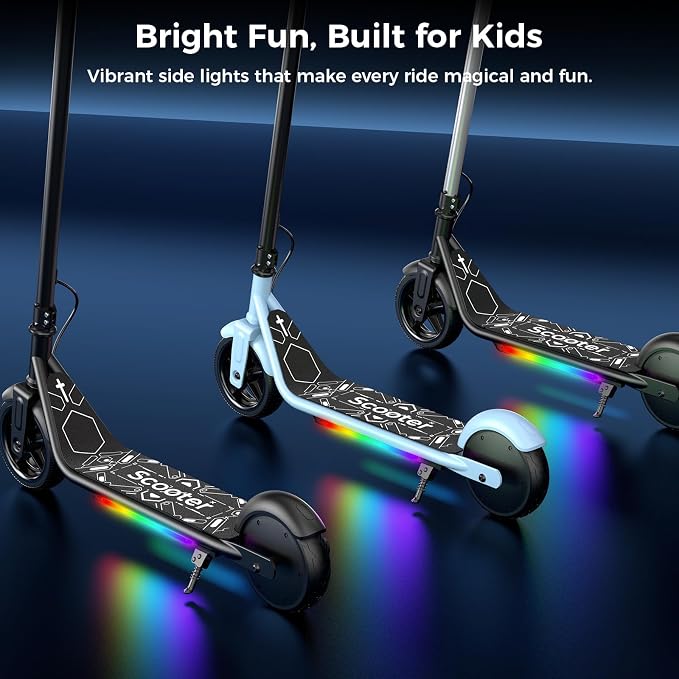 Electric Scooter for Kids Ages 6-12, 150W Motor, Simple One-Button Control, 2 Safe Speeds (6/10 MPH), K2 Pro for 3 Speeds, Colorful Lights, Magnetic Charging, Dual Brake System, 154 Lbs Load Capacity