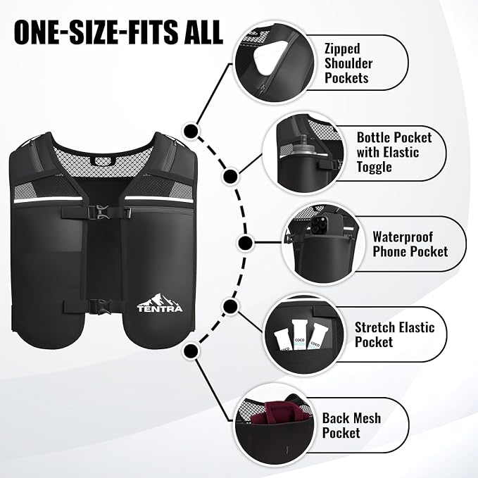 Running Vest with 500ml Soft Flask, 8 Pocket Hydration Vest for Women Men – Lightweight Reflective Running Vest with Waterproof Phone Pouch