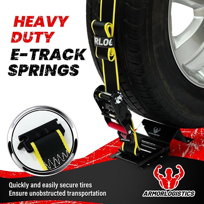 2Pack UTV Wheel Chock Tie-Down Kit, 2 in x 8 ft Heavy Duty Trailer Tire Straps, 4400lb Max Break Strength E Track System for ATV, UTV, SXS, Mower and More (Black)