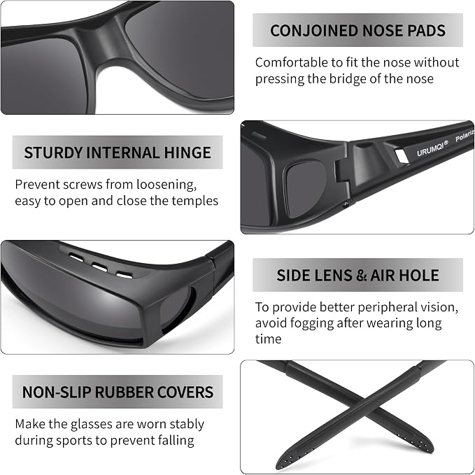 URUMQI Polarized Sunglasses Fit Over Glasses for Men Women, Wraparound Sun Glasses UV400 Protection for Driving Fishing