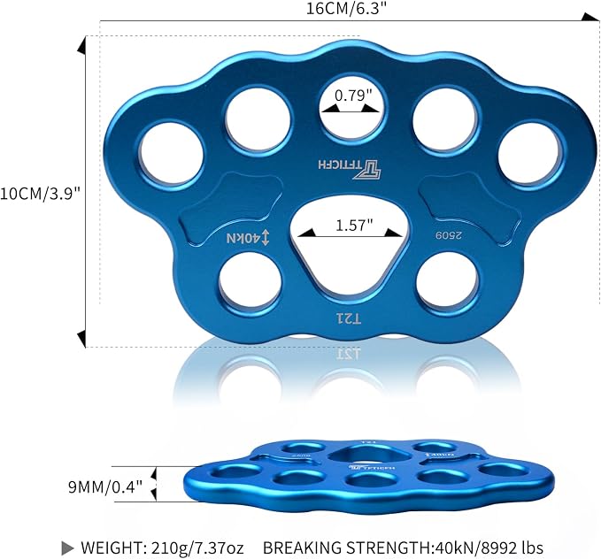30kN/40kN Rigging Plate, Aluminum Anchor Multiplier Plate, Force Divider Plate Bear, Climbing Descender Connector Gear for Hammock Firefighting Arborist Rock Climbing Rescue Cave Yoga Rappel