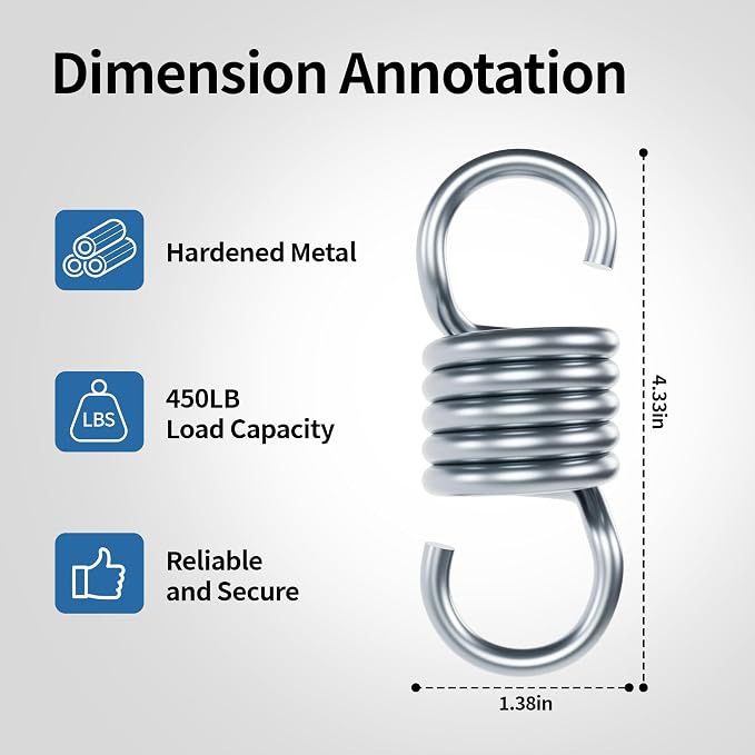 Spring Hook for Patio Swing 990lbs Capacity Hammock Swing Accessories 4.52 Inch Galvanized Extended Hooks 2pcs (Swing Spring)