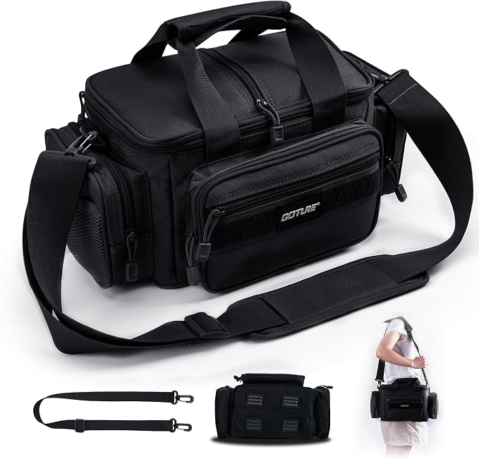 Goture Fishing Tackle Bag, 600D Water-Resistant Soft Side Crossbody Sling Bag for Men & Women,Small Gear Storage Tactical Bags for Saltwater & Freshwater,Fits 4 3600 Tackle Boxes (Not Included)