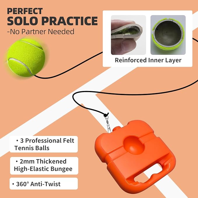 Tennis Trainer Rebounder Set- Portable Solo Practice System with 3 Rebound Balls, Waterproof Backpack & Stable Base,Perfect Tennis Buddy for Adults & Kids,Ideal Tennis Gift