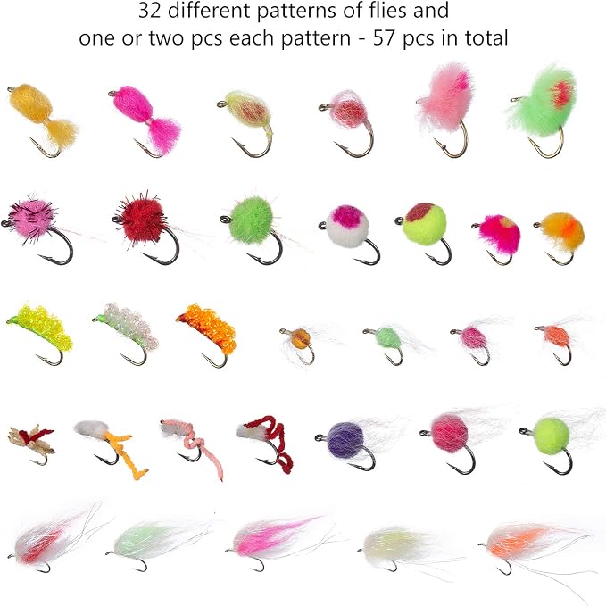BASSDASH Fly Fishing Flies Kit Fly Assortment Trout Bass Fishing with Fly Box with Dry/Wet Flies, Nymphs, Streamers, Popper