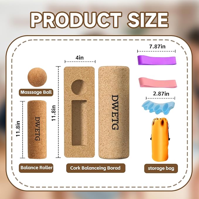 Premium Cork Balance Board for Foot Recovery & Mobility, Professional Foot Strengthening & Balance Training Kit for Plantar Fasciitis Relief, Physical Therapy & Stability