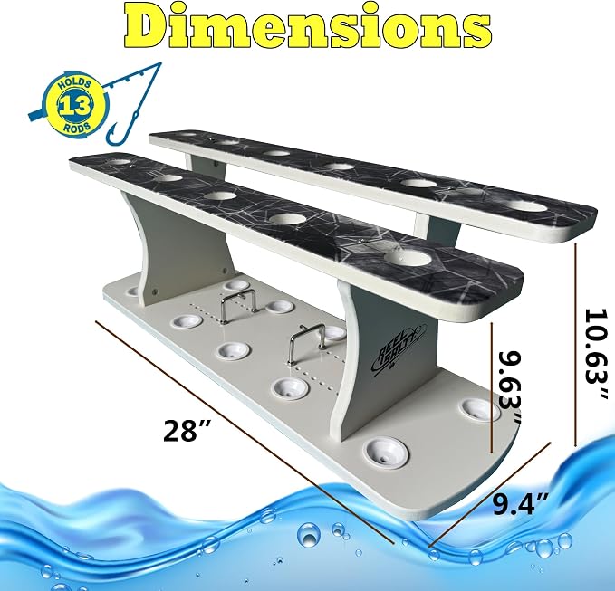Rush Creek Creations Reel Salty Fishing Rod Holder Rack for 13 Rods – Marine Grade 2-Tier Storage Organizer, UV-Resistant Waterproof Rod Rack for Garage, Dock & Boat