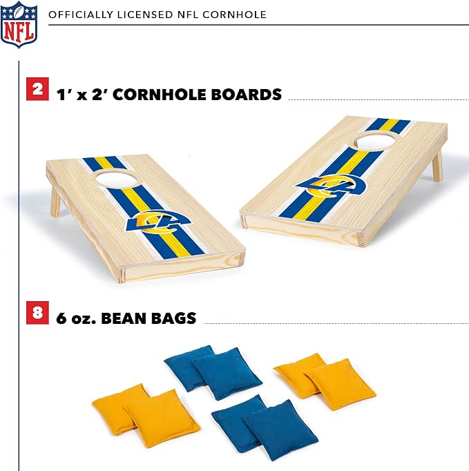 NFL Football Portable Size 1' x 2' Solid Wood Cornhole Set with Direct Print HD Team Graphics – Travel Size