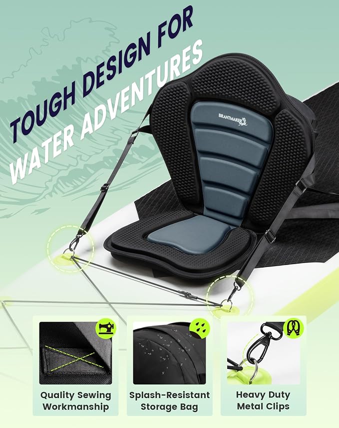 BRANTMAKER Kayak Seats with Back Support, Paddle Board Seat, Universal Thicken Cushion for Inflatable Paddleboard, Sup, Canoe, Ocean Kayak