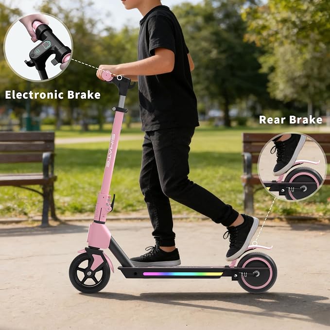 SIMATE Electric Scooter for Kids Ages 6-14, 3 Adjustable Heights 34"/37"/39", LED Display & Colorful Lights, Foldable Kids Electric Scooter, 8.7 MPH Safe Speed, Gifts for Boys Girls
