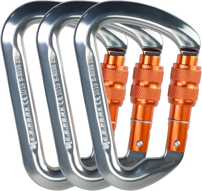 SEPEAK UIAA 30kN Locking Climbing Carabiner, Professional Heavy Duty Screwgate Clip for Outdoor Climbing, Mountaineering, Rappelling, Camping, Hiking, Swing,Large D Carabiner Hook/6744lb