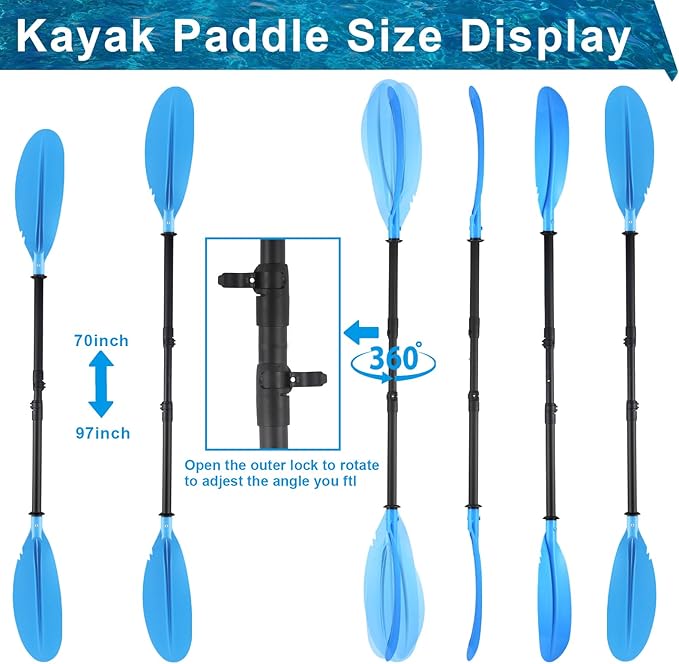 Kayak Paddles with Paddle Leash, Kayaking Oars 70in/178cm-97in/246cm Kayaking Canoeing Boating for Surfing Oar Fishing Lightweight Paddling Blades Kayak Paddles for Adults Heavy-Duty and Durable