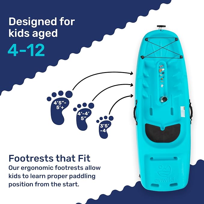 Evrwild Kids 6.5ft Kayak with Paddle, Lightweight Premium & Stable, 3-Level Footrest, Sit On Top for Youth to Teen Up to 130lbs
