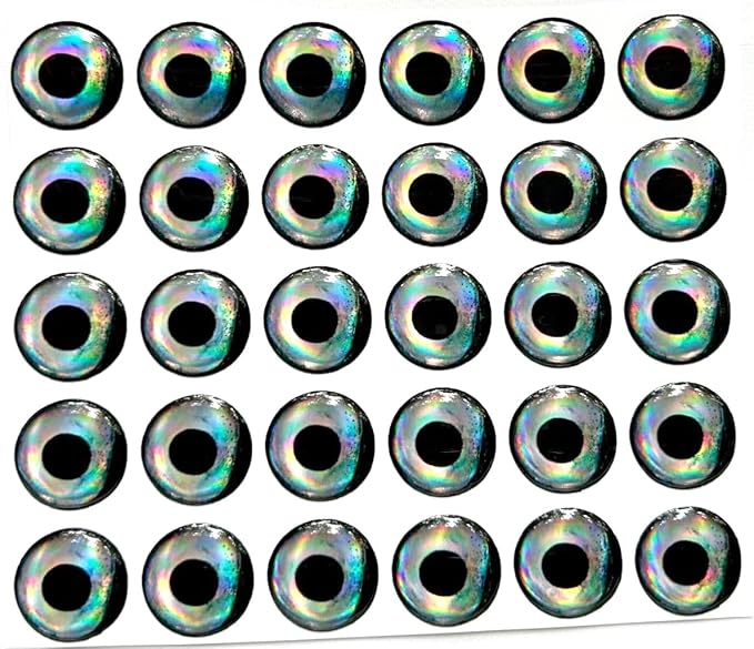 Brule 3-D Holographic Epoxy Fish Eyes (5mm-20mm) 60 Pack, Handpoured, Fishing Fly Tying Lures DIY Crafts