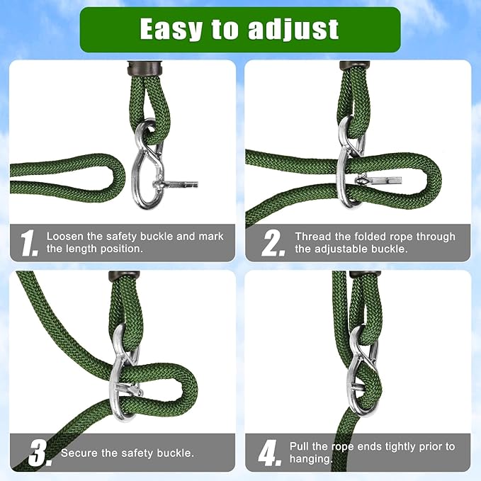 SELEWARE 8ft Adjustable Tree Swing Rope Hammock Straps Hanging Kit - Fast & Easy Install for Hammock Chair, Tire Swing - Indoor/Outdoor Playground Accessories - Green, 2 Pack