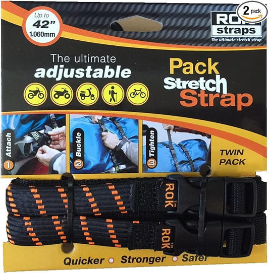 ROK Straps ROK-10306 Black/Orange 12" - 42" Pack Adjustable Stretch Strap