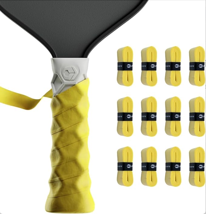 Hesacore Pickleball Bundle – Standard Grip White Size S (5.25”) + Hesatac Overgrip Yellow Tape 12-Pack – Anti-Sweat Control, Enhanced Stability, Reduced Vibration