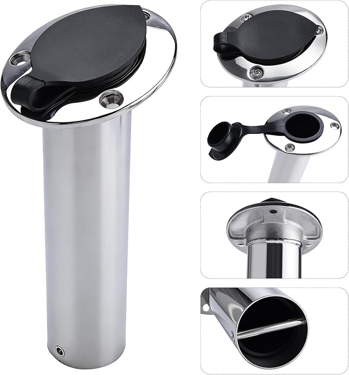 NovelBee 4pcs Fishing Rod Holders with Rubber Cap and Mounting Screws,15 Degree Stainless Steel Flush Mount Rod Holder for Fishing Boat