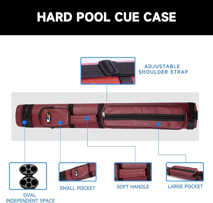 GSE Games & Sports Expert 2x2 Deluxe Hard Billiard Pool Cue Stick Carrying Case, Billiard Cue Case, Billiards Accessories (Several Colors Available)