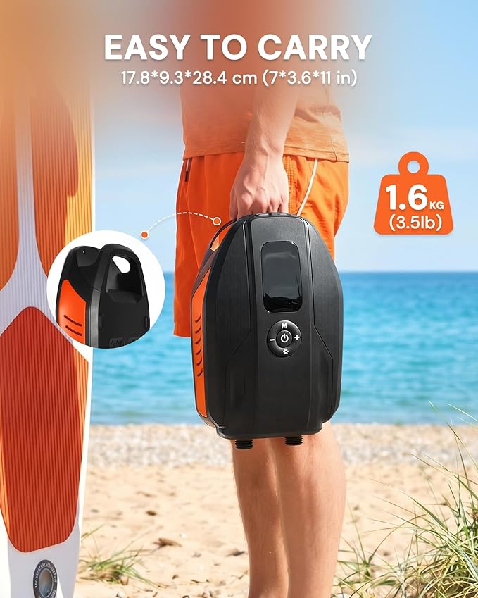 Paddle Board Electric Pump, 18000mAh Rechargeable 20PSI High Pressure SUP Pump, Intelligent Dual Stage Inflation & Deflation, Auto-Off for Stand Up Paddle Boards, Surfing Kite, Tent, Boat