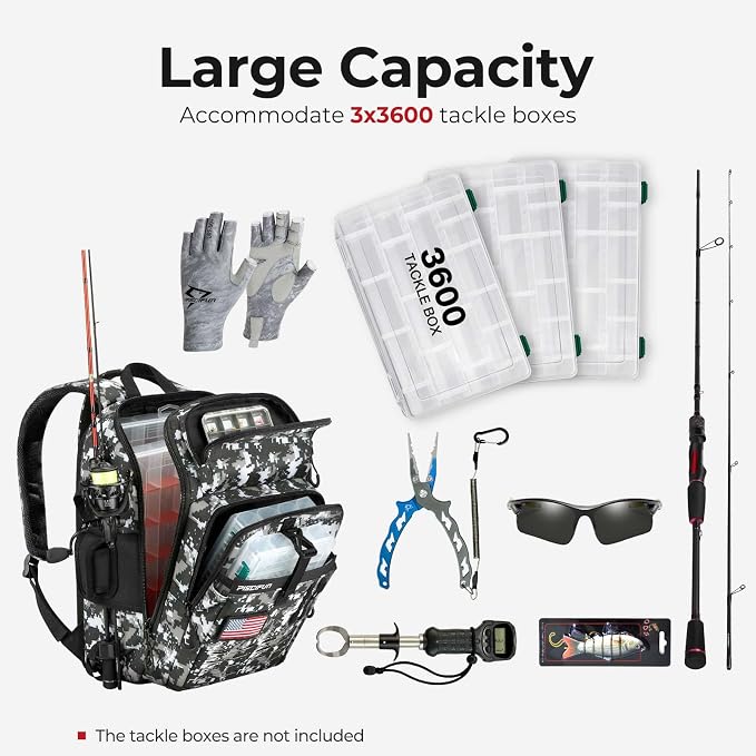 Piscifun Fishing Tackle Backpack with Rod & Gear Holder, Lightweight Fishing Tackle Storage Bag with Protective Rain Cover
