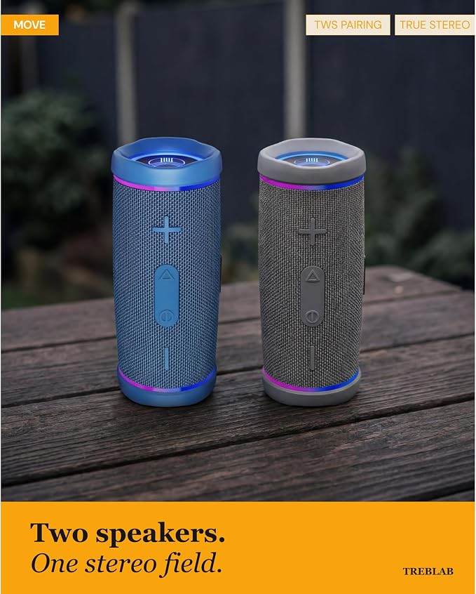 TREBLAB HD77 – Waterproof Bluetooth Speaker, 30W Loud 360° Sound, Deep Bass, IPX7, TWS Pairing, RGB Lights, 20H Battery, Portable Wireless Speaker for Outdoor, Beach, Camping, Party, Travel