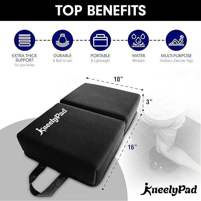 KneelyPad by Kneely | Kneeling Pad for Gardening, Exercise, Cleaning, & Mechanic Work | Extra Thick Memory Foam Knee Cushion for Gardening & More with Washable Cover | Foldable Knee Pad with Handle
