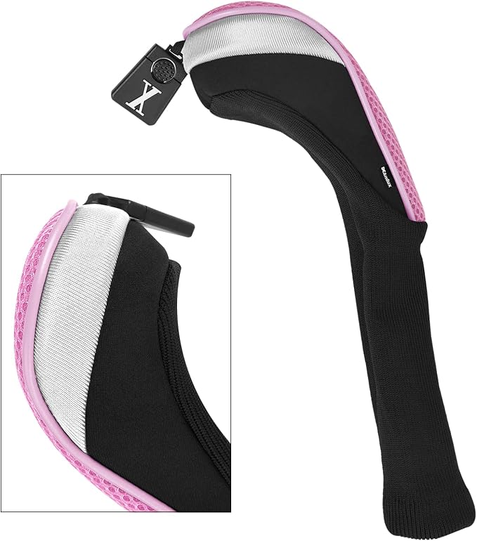 Andux 3pcs/Set Golf 460cc Driver Wood Club Head Covers Long Neck | for Driver Fairway Wood with Interchangeable No. Tags Mesh Breathable material Coloured Piping Pull-On Closure