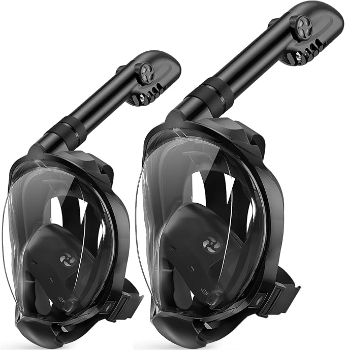 Greatever G2 Full Face Snorkel Mask for Adults Kids, 2 Pcs Snorkeling Set with Foldable Design, Dry Top System, 180° Panoramic View, Anti-Fog & Anti-Leak, Safe Breathing with Camera Mount Included
