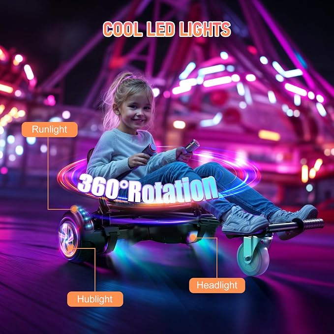 LIEAGLE Hoverboard, 6.5" Self Balancing Scooter Hover Board with Bluetooth Wheels LED Lights for Kids Adults