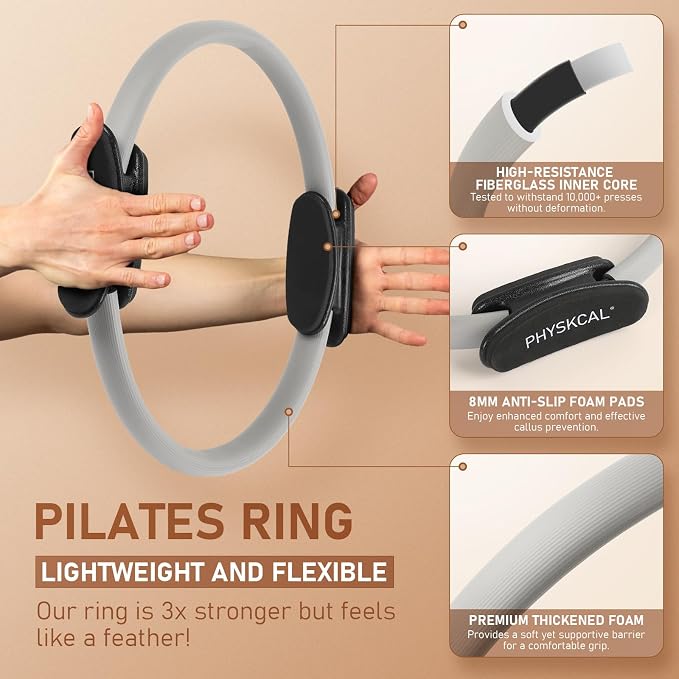 PhysKcal Pilates Kit, 15-Inch Pilates Ring with 1x Core Ball, 3X Resistant Loops and 2X Flex Bands, Home Pilates Equipment Set and Mat Pilates Essential Kit
